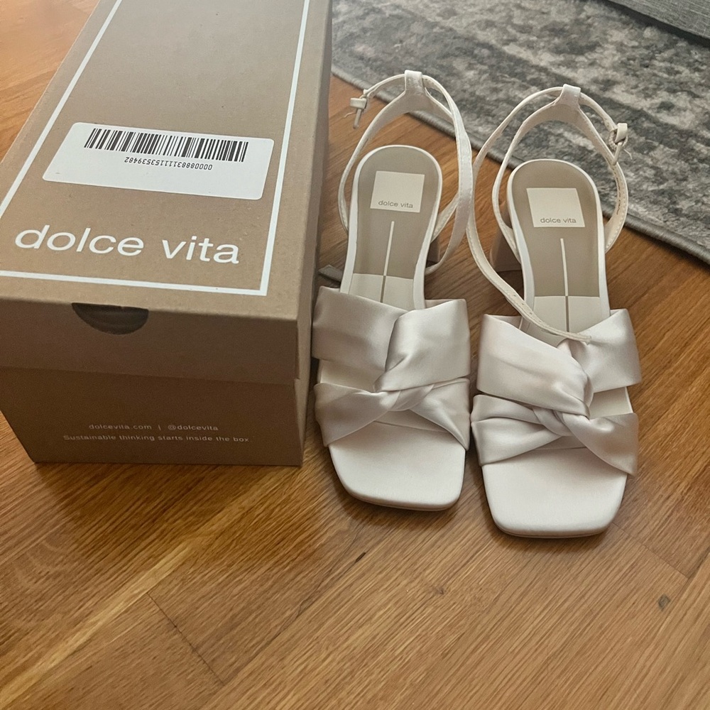 Dolce Vita White Satin Knot Front Ankle Strap Heels - Brenna